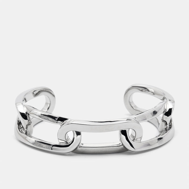 Burberry Chain Link Motif Silver Tone Open Cuff Bracelet M
