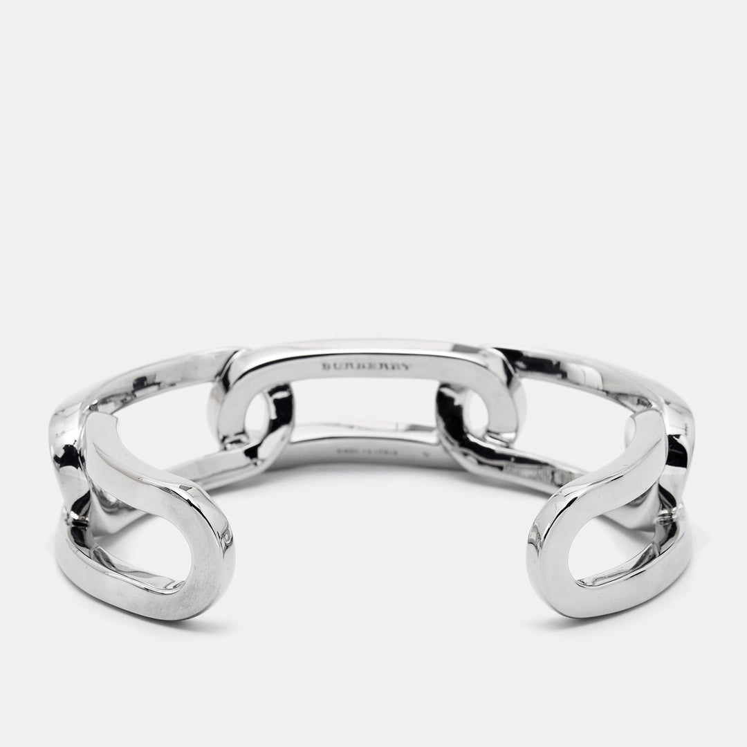 Burberry Chain Link Motif Silver Tone Open Cuff Bracelet M