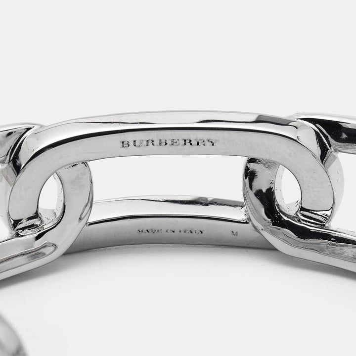 Burberry Chain Link Motif Silver Tone Open Cuff Bracelet M