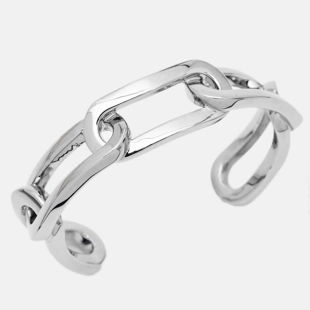 Burberry Chain Link Motif Silver Tone Open Cuff Bracelet M