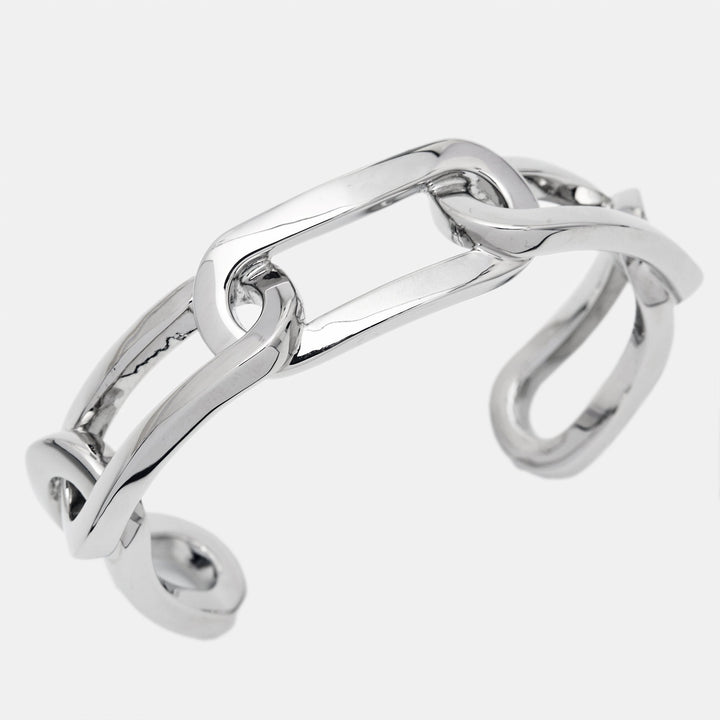 Burberry Chain Link Motif Silver Tone Open Cuff Bracelet M