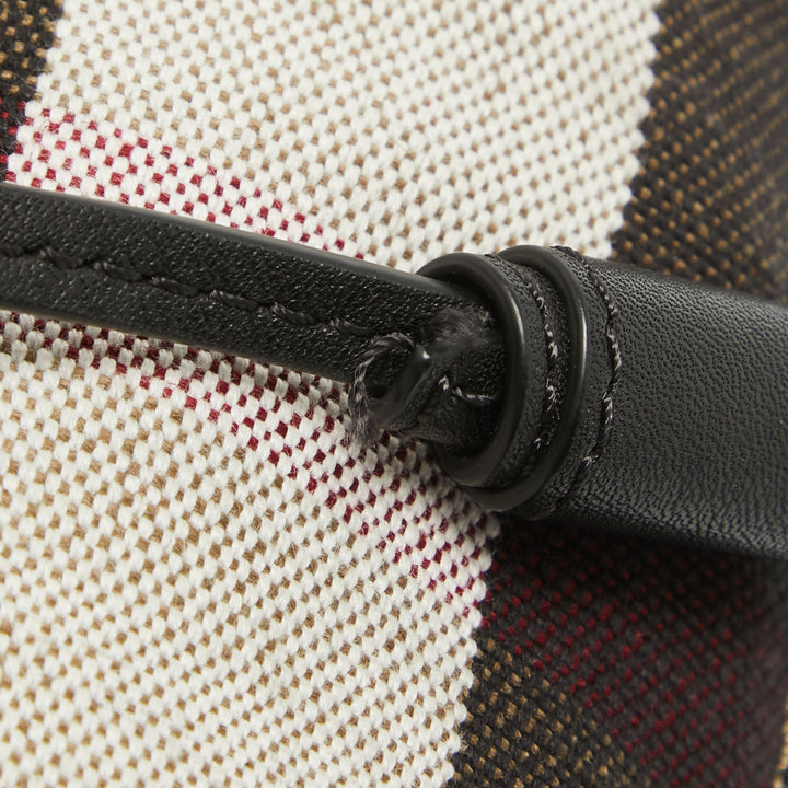 BURBERRY Black/Beige Mega Check Canvas and Leather Drawstring Flap Backpack