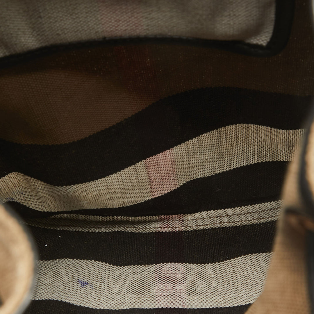 BURBERRY Black/Beige Mega Check Canvas and Leather Drawstring Flap Backpack