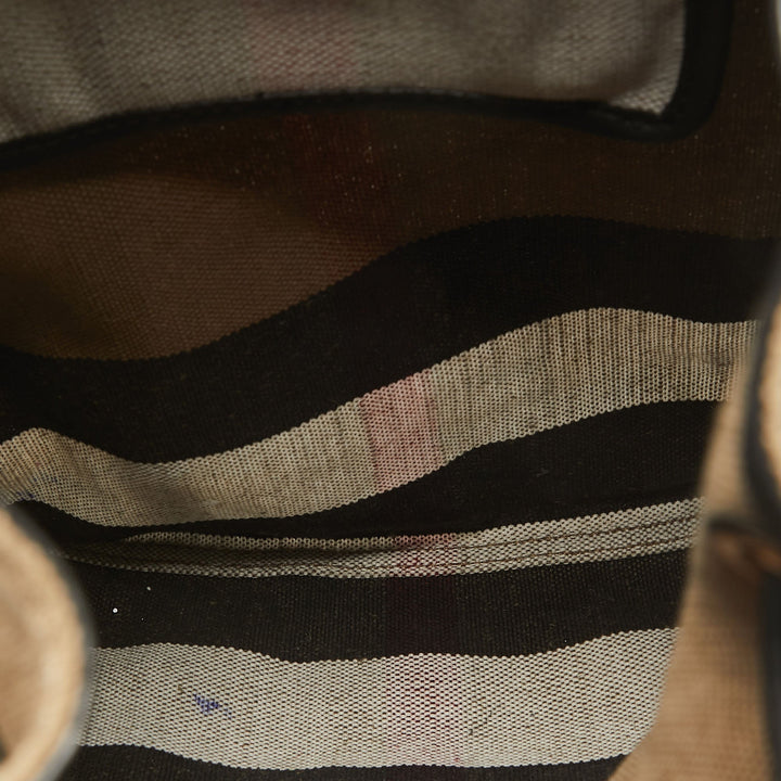 BURBERRY Black/Beige Mega Check Canvas and Leather Drawstring Flap Backpack