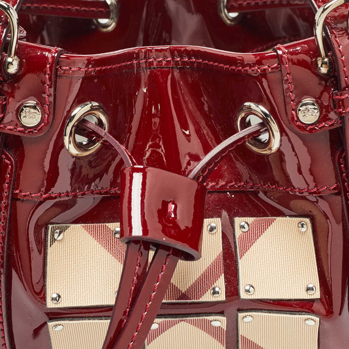 BURBERRY Red/Beige Nova Check PVC and Patent Leather Studded Warrior Armor Hobo