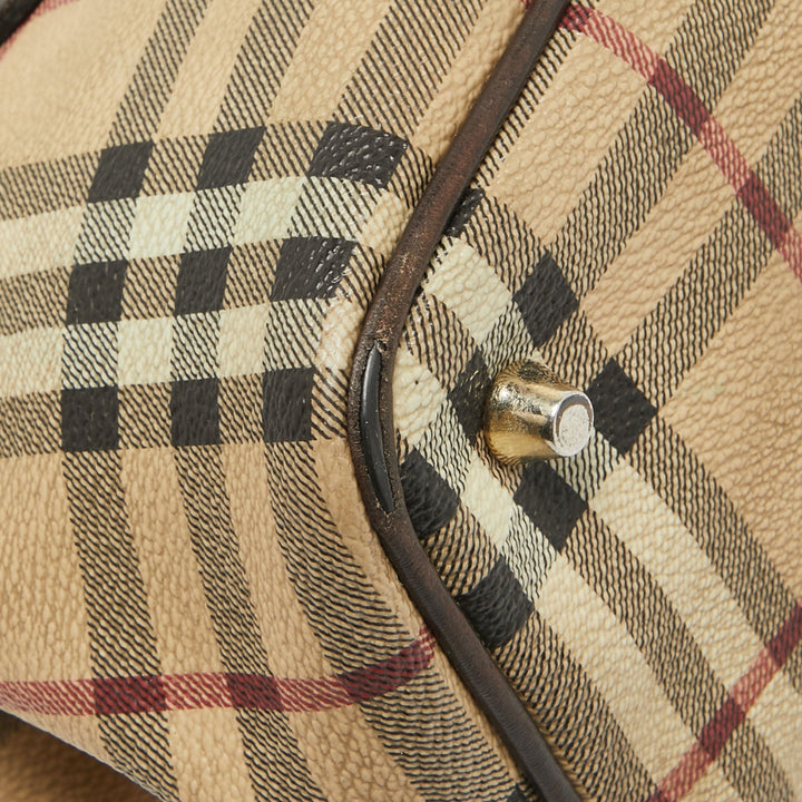 Burberry Beige/Brown Haymarket PVC and Leather Buckle Flap Tote