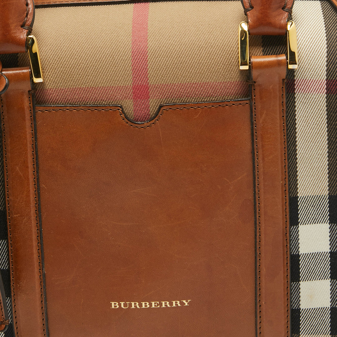 BURBERRY Brown Ochre House Check Fabric Medium Sactorial Alchester Bowler Bag