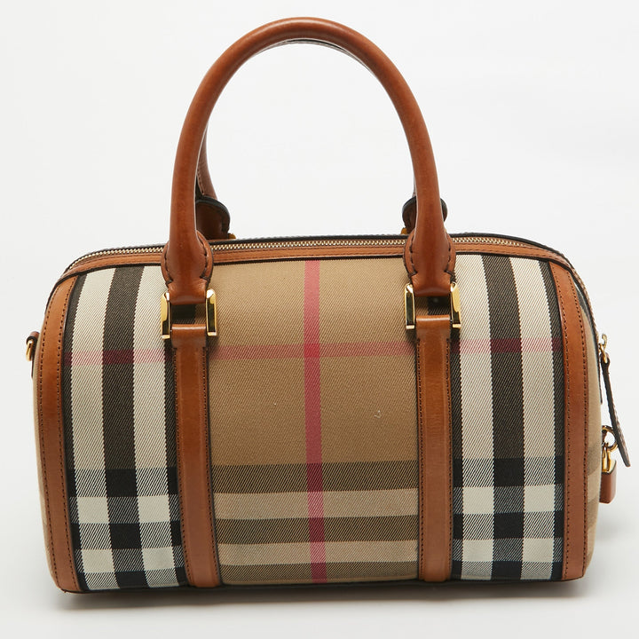 BURBERRY Brown Ochre House Check Fabric Medium Sactorial Alchester Bowler Bag