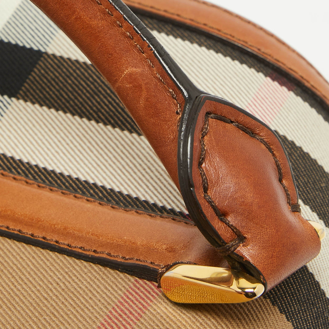 BURBERRY Brown Ochre House Check Fabric Medium Sactorial Alchester Bowler Bag