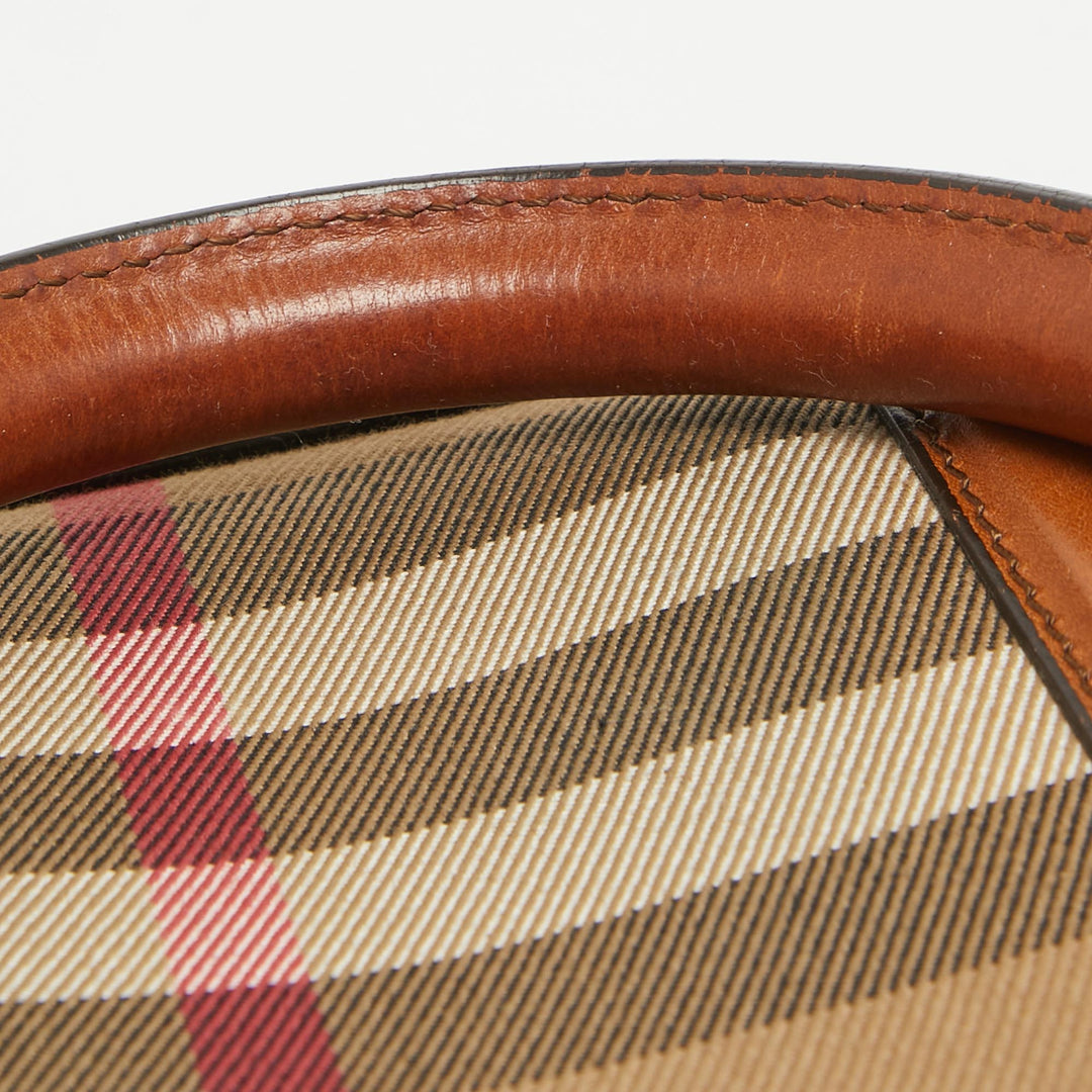 BURBERRY Brown Ochre House Check Fabric Medium Sactorial Alchester Bowler Bag