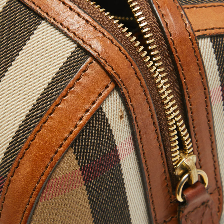 BURBERRY Brown Ochre House Check Fabric Medium Sactorial Alchester Bowler Bag