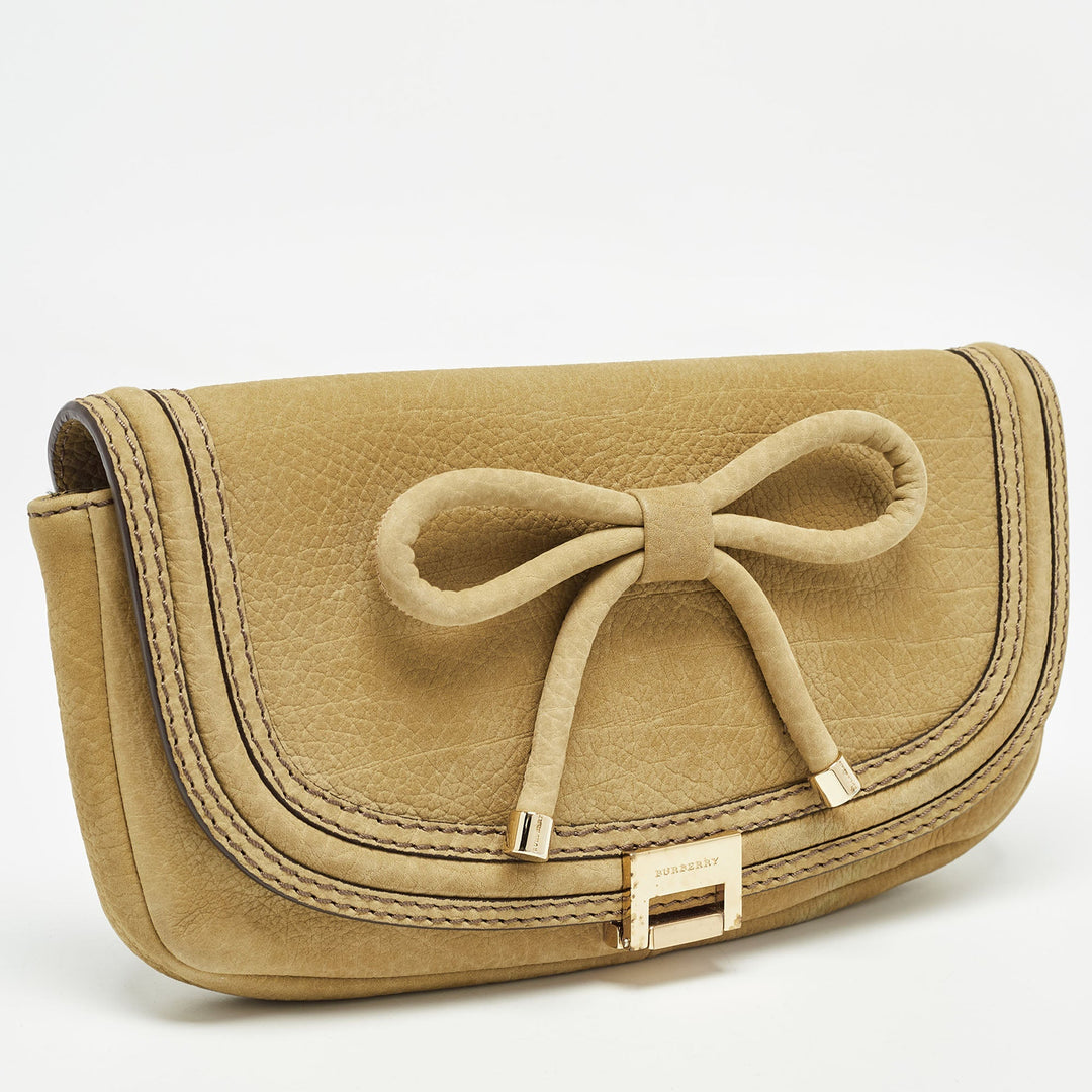 Burberry Green Nubuck Leather Bow Flap Clutch