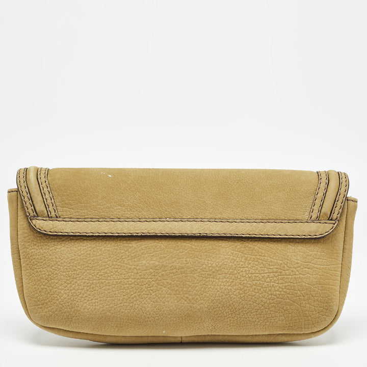 Burberry Green Nubuck Leather Bow Flap Clutch
