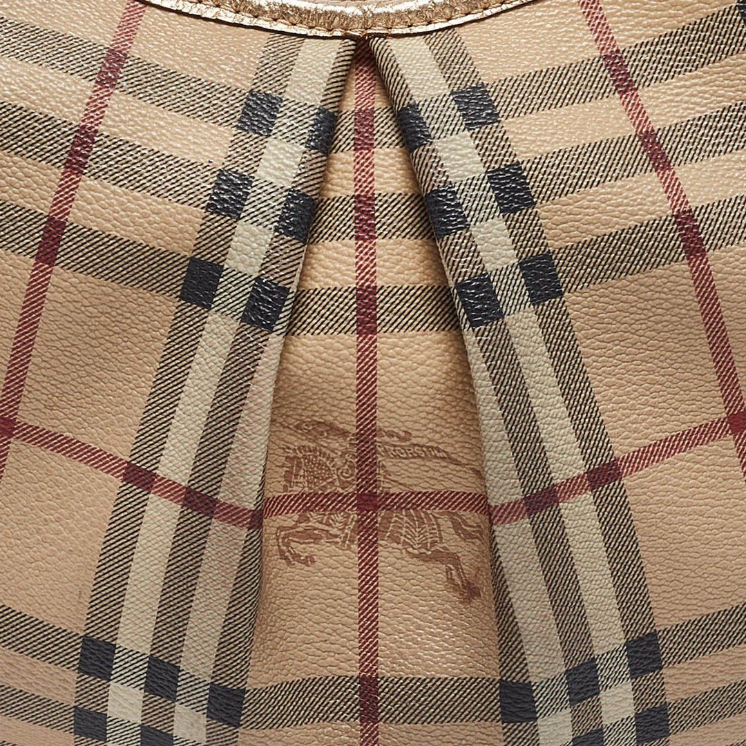 BURBERRY Gold/Beige Haymarket Coated Canvas Hobo