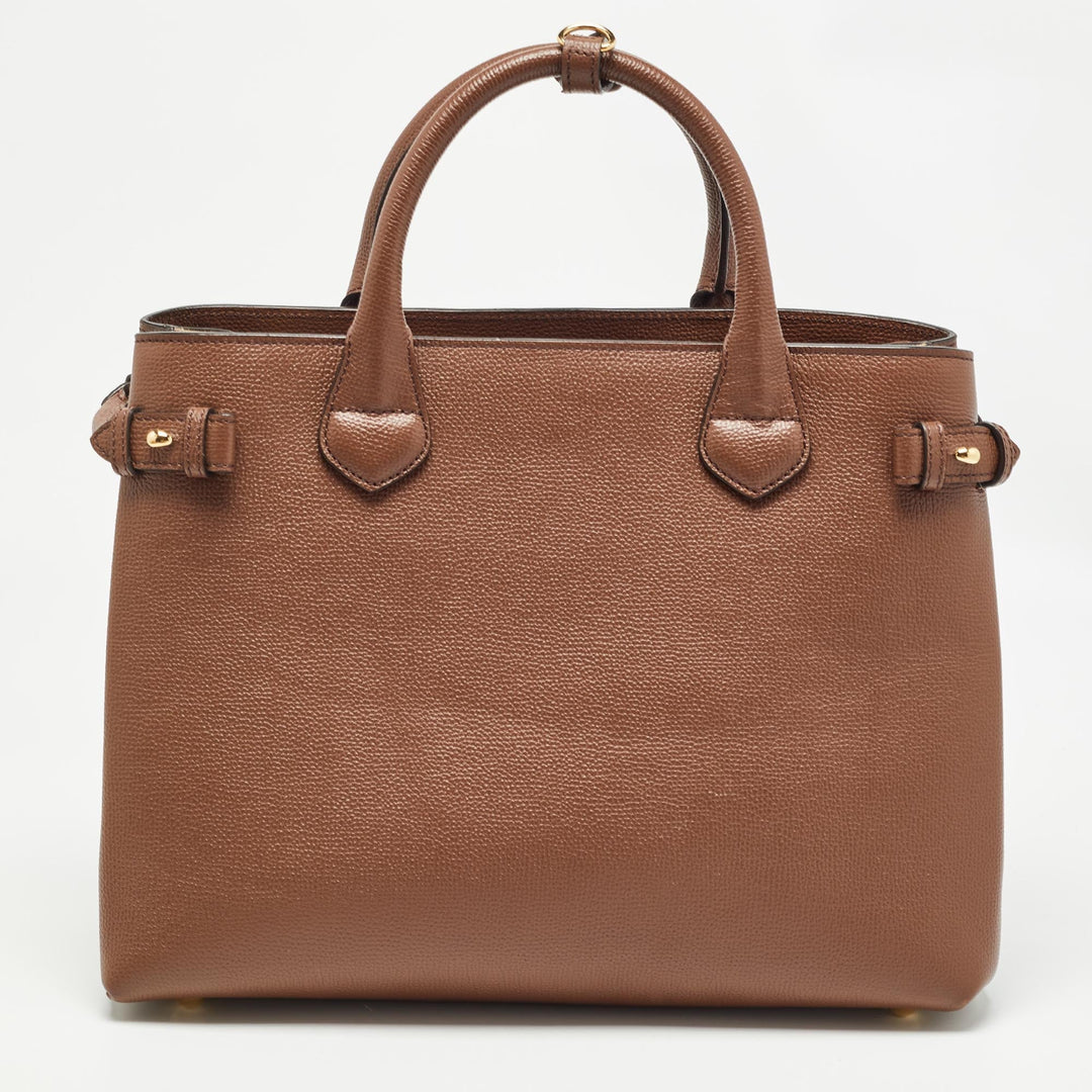 BURBERRY Brown/Beige Leather and House Check Fabric Medium Banner Tote