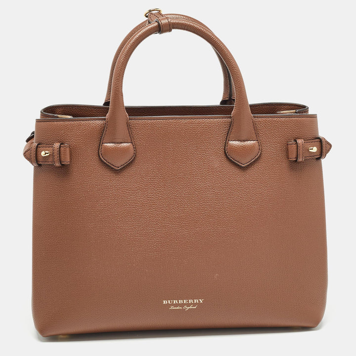 BURBERRY Brown/Beige Leather and House Check Fabric Medium Banner Tote
