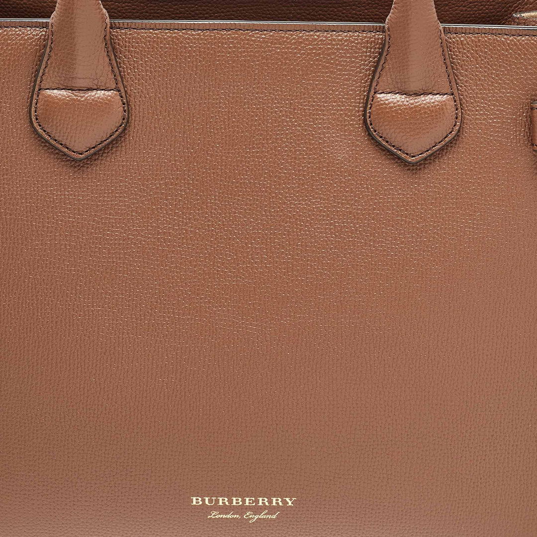 BURBERRY Brown/Beige Leather and House Check Fabric Medium Banner Tote