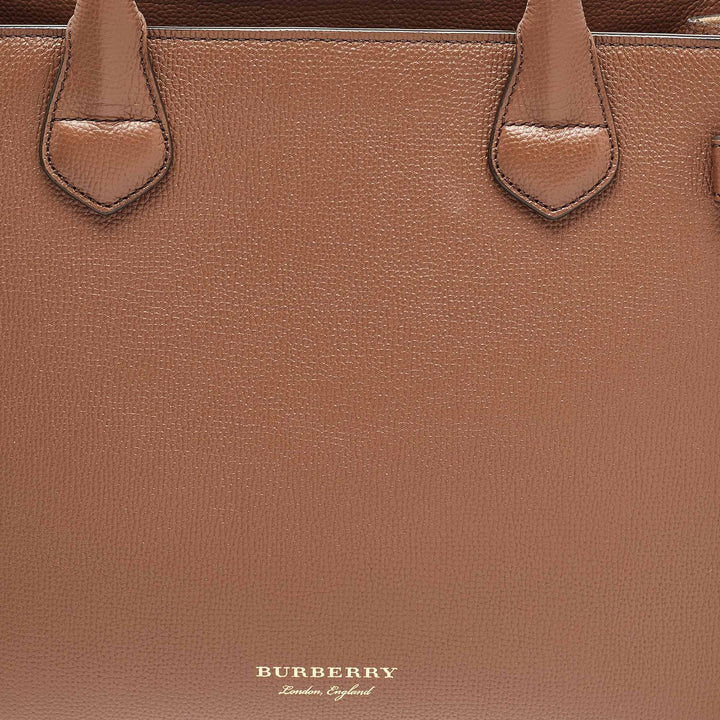 BURBERRY Brown/Beige Leather and House Check Fabric Medium Banner Tote