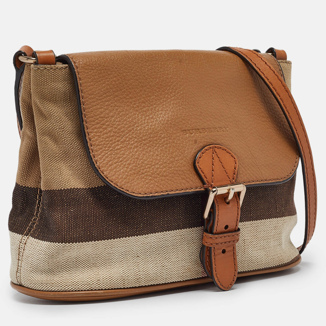 BURBERRY Beige/Brown Mega Canvas and Leather Gowan Crossbody Bag