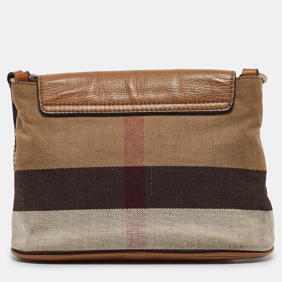 BURBERRY Beige/Brown Mega Canvas and Leather Gowan Crossbody Bag