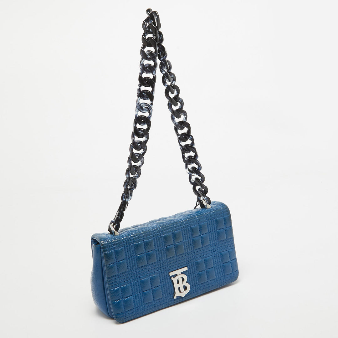 BURBERRY Warm Royal Blue Quilted Patent Leather Small Lola Chain Shoulder Bag