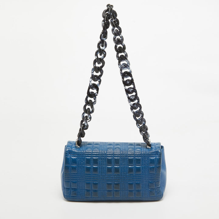 BURBERRY Warm Royal Blue Quilted Patent Leather Small Lola Chain Shoulder Bag