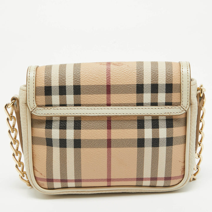 BURBERRY Off White/Beige Haymarket Coated Canvas Tassel Crossbody Bag