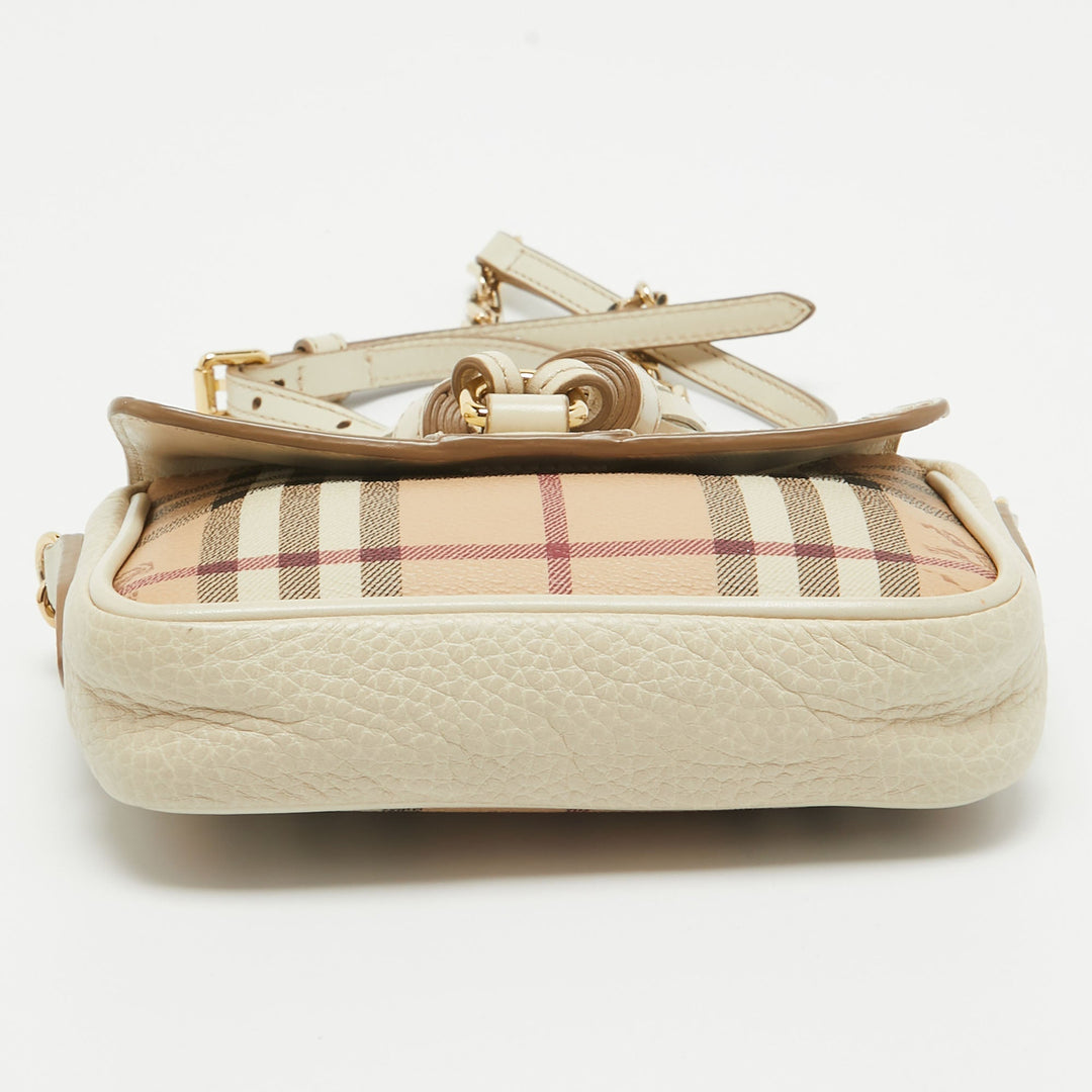 BURBERRY Off White/Beige Haymarket Coated Canvas Tassel Crossbody Bag