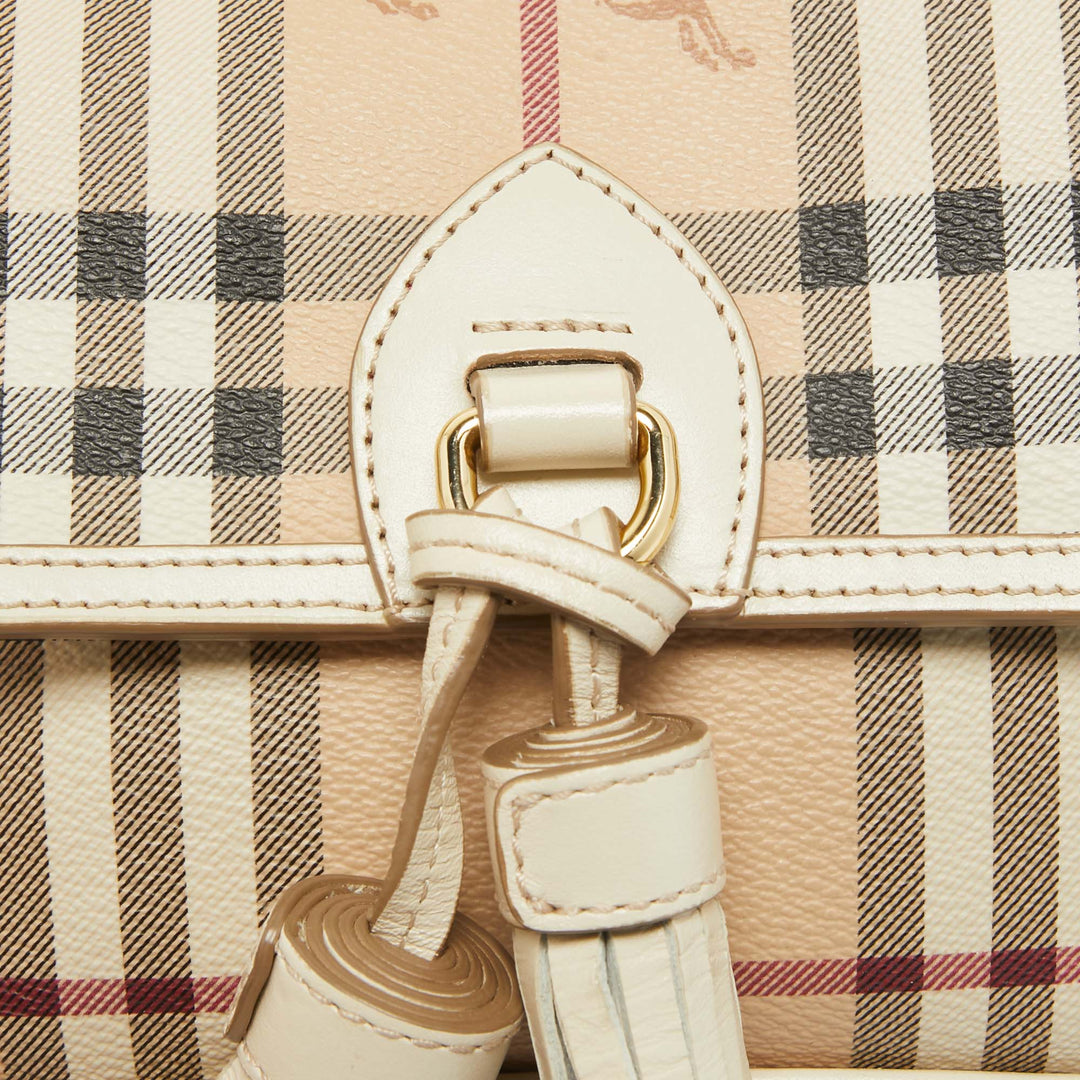BURBERRY Off White/Beige Haymarket Coated Canvas Tassel Crossbody Bag