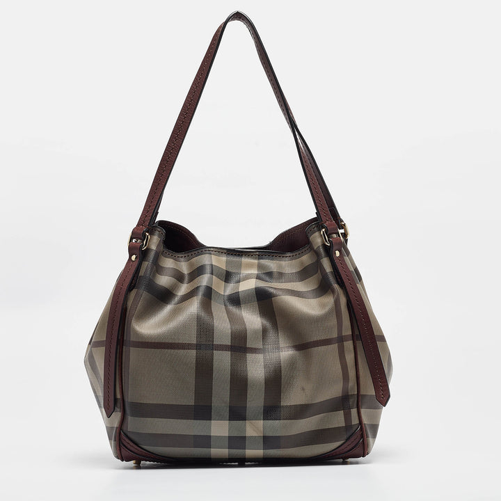 BURBERRY Smoked Check Coated Canvas and Leather Canterbury Tote