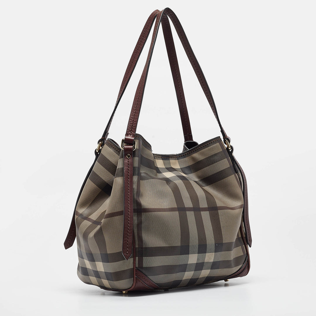 BURBERRY Smoked Check Coated Canvas and Leather Canterbury Tote