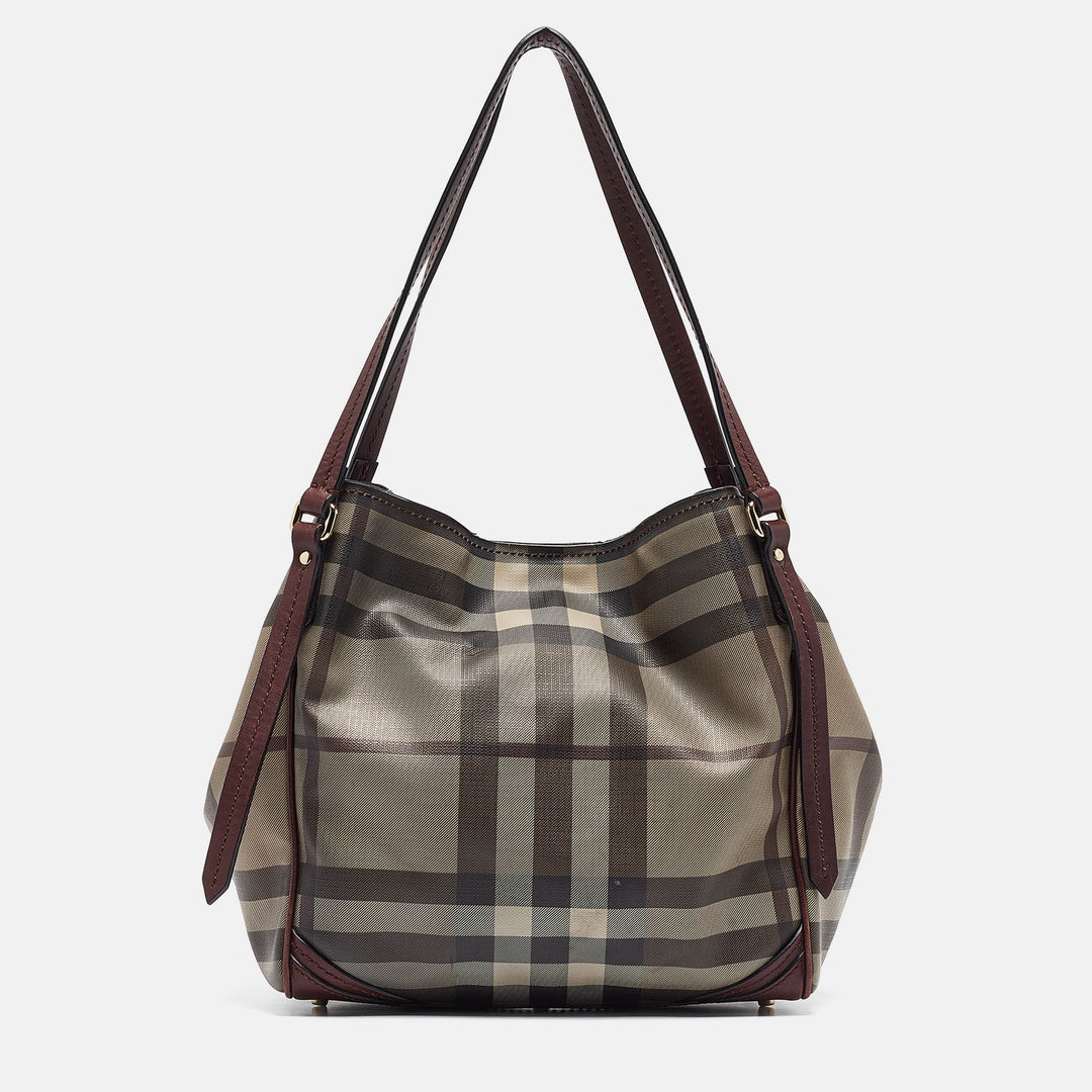 BURBERRY Smoked Check Coated Canvas and Leather Canterbury Tote