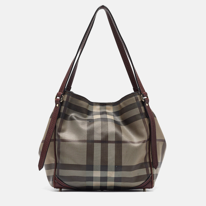 BURBERRY Smoked Check Coated Canvas and Leather Canterbury Tote
