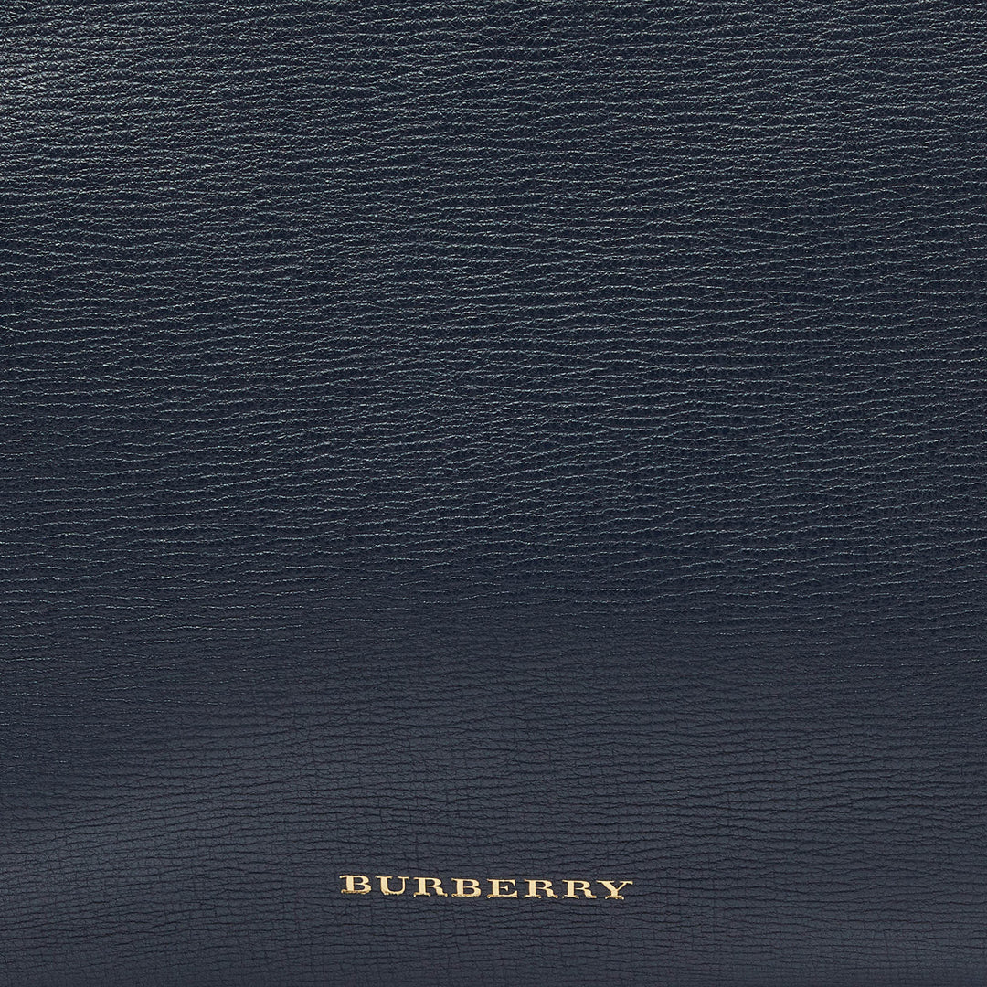 Burberry Blue/Beige Leather and House Check Canvas Medium Banner Tote