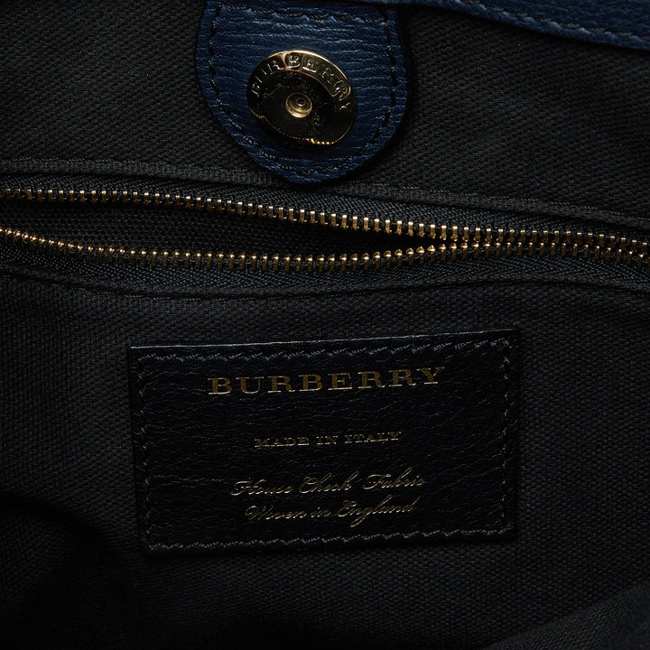 Burberry Blue/Beige Leather and House Check Canvas Medium Banner Tote
