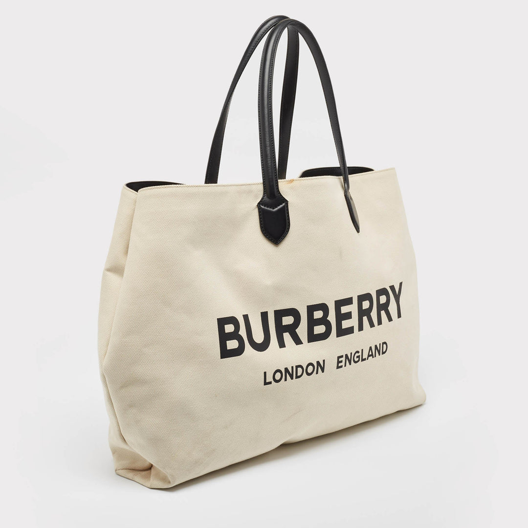 Burberry Off White Canvas Lewes Tote