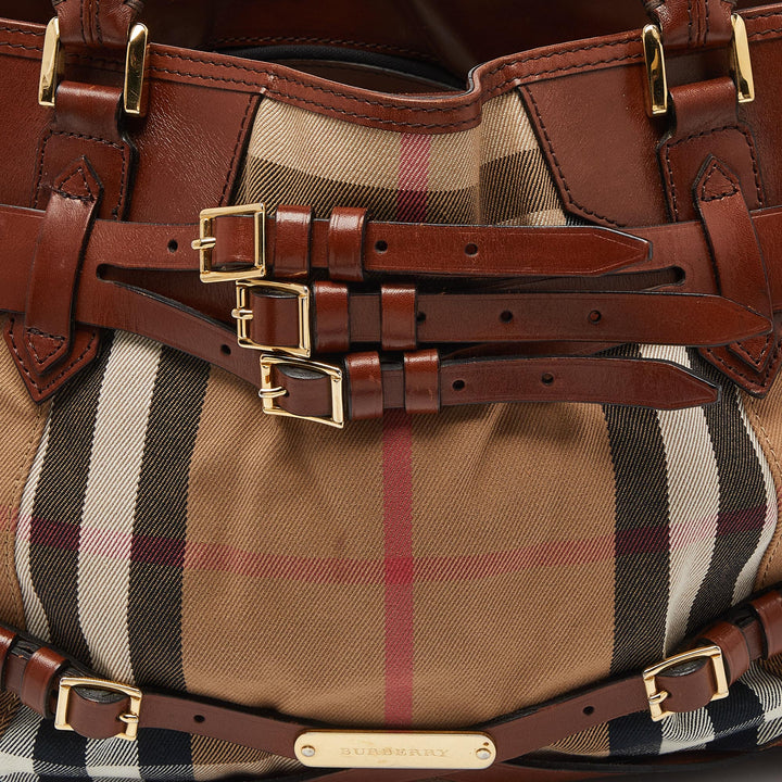 Burberry Beige/Brown House Check Canvas and Leather Medium Bridle Lynher Tote