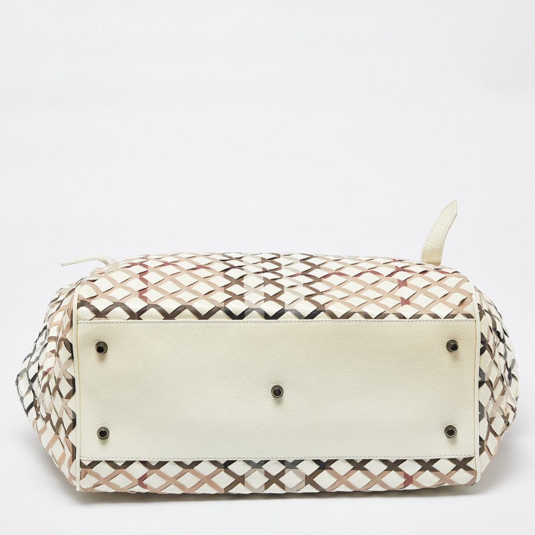 Burberry Beige House Check Canvas and Patent Leather Tote