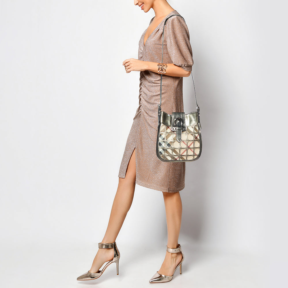 Burberry Beige/Metallic Nova Check PVC and Leather Crossbody Bag