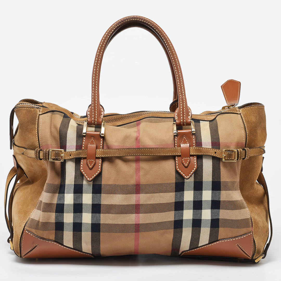 Burberry Multicolor House Check Canvas,Suede and Leather Tote