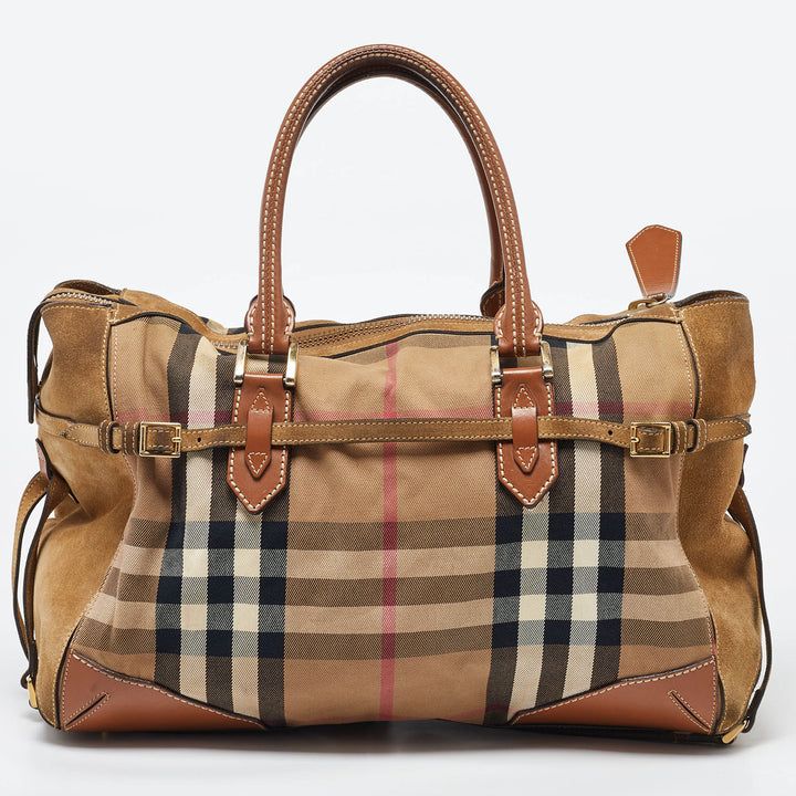 Burberry Multicolor House Check Canvas,Suede and Leather Tote