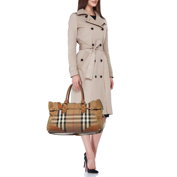 Burberry Multicolor House Check Canvas,Suede and Leather Tote