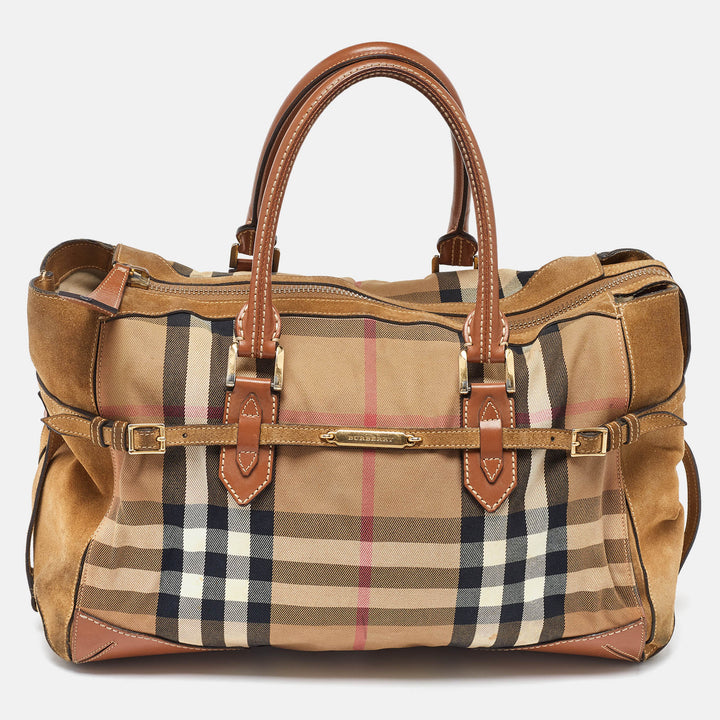 Burberry Multicolor House Check Canvas,Suede and Leather Tote