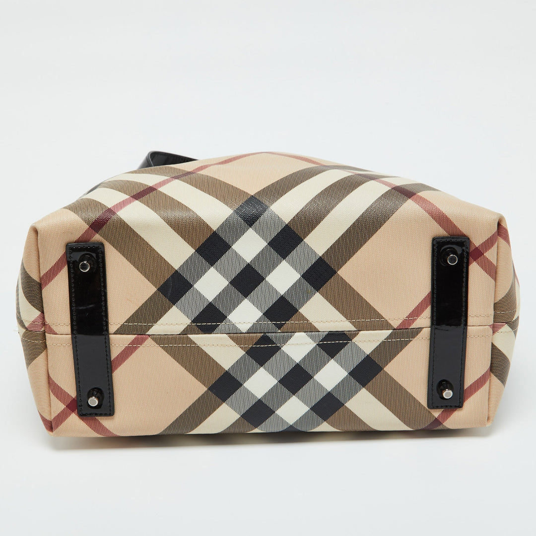Burberry Beige/Black Supernova Check Coated Canvas and Patent Leather Nickie Tote