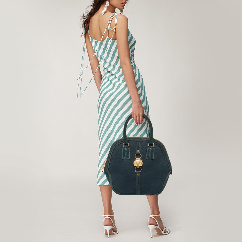 Burberry Dark Green Nubuck Leather Orchard Satchel