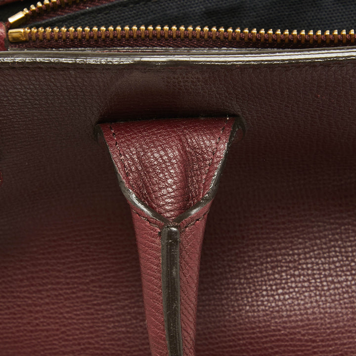 Burberry Burgundy/Beige Leather and House Check Fabric Medium Banner Tote