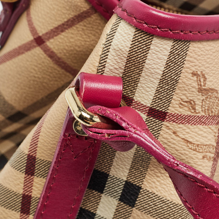 Burberry Pink/Beige Haymarket Check Coated Canvas and Leather Small Canterbury Tote