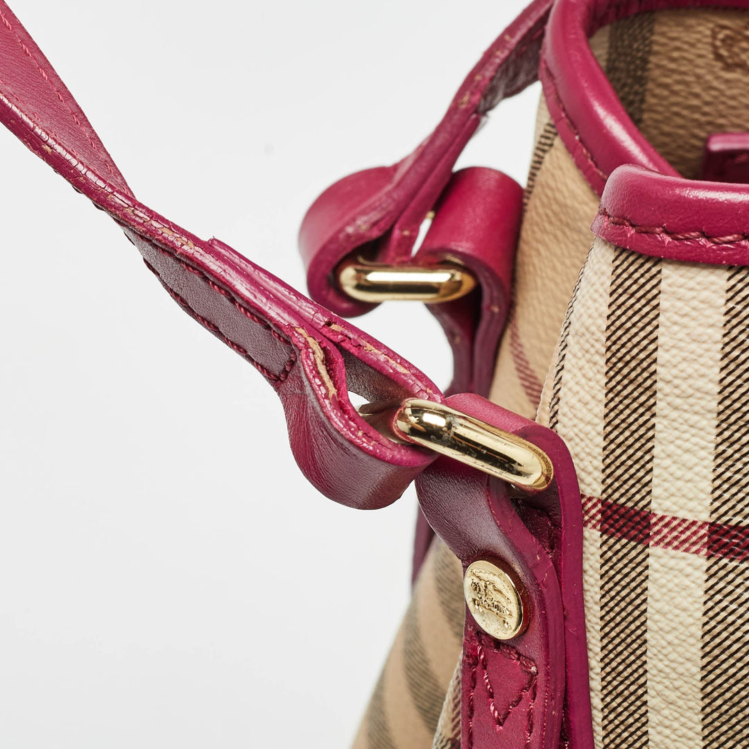 Burberry Pink/Beige Haymarket Check Coated Canvas and Leather Small Canterbury Tote