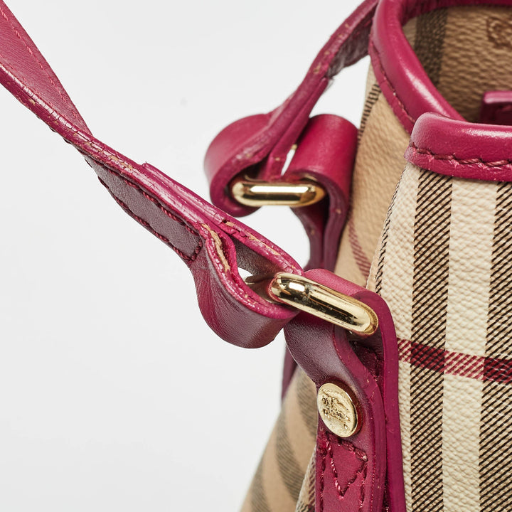 Burberry Pink/Beige Haymarket Check Coated Canvas and Leather Small Canterbury Tote