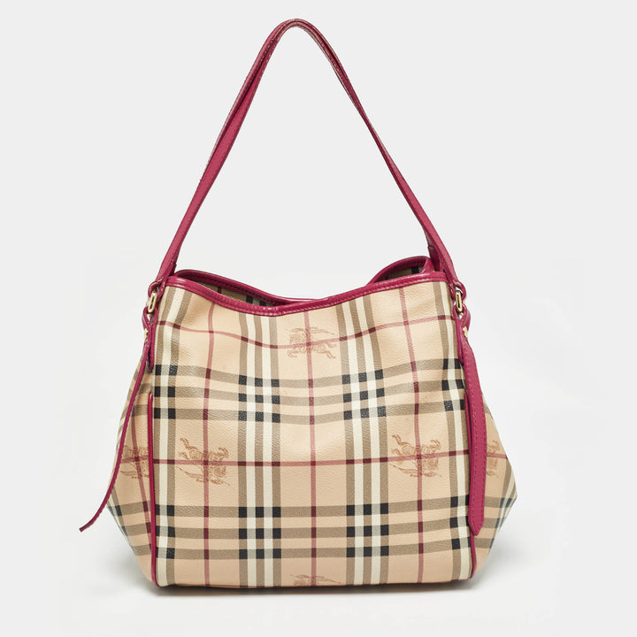 Burberry Pink/Beige Haymarket Check Coated Canvas and Leather Small Canterbury Tote